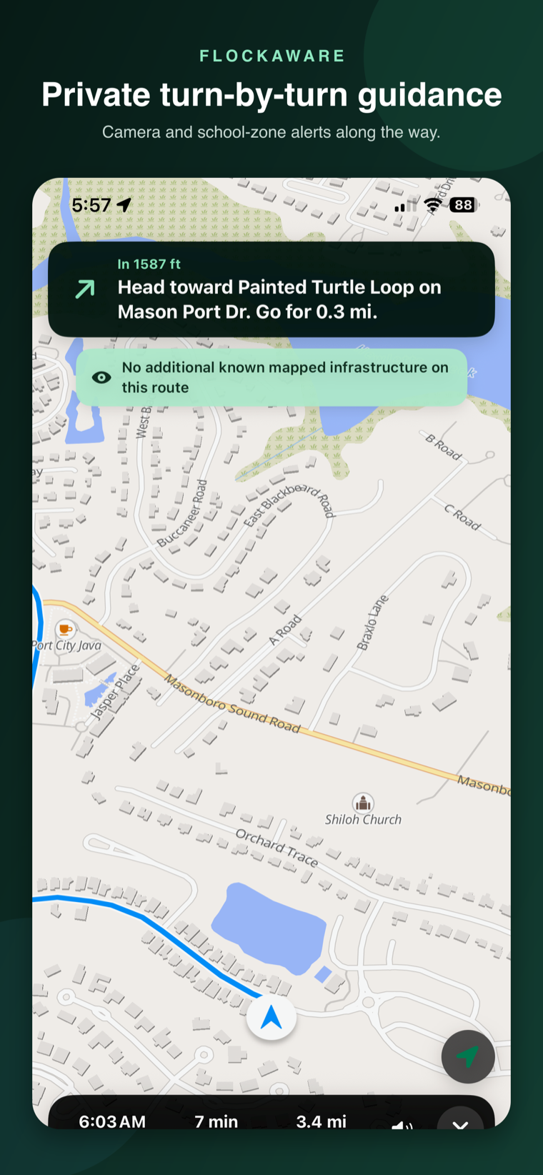 FlockAware active navigation with mapped awareness alerts